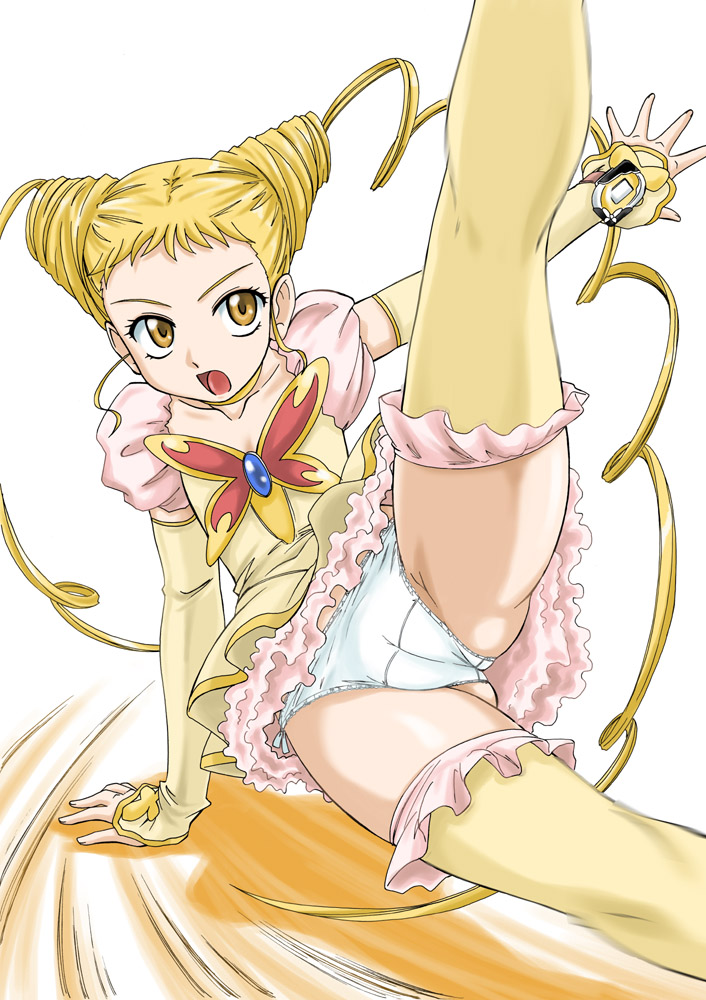 kasugano urara and cure lemonade (precure and 1 more) drawn by wan'yan_aguda