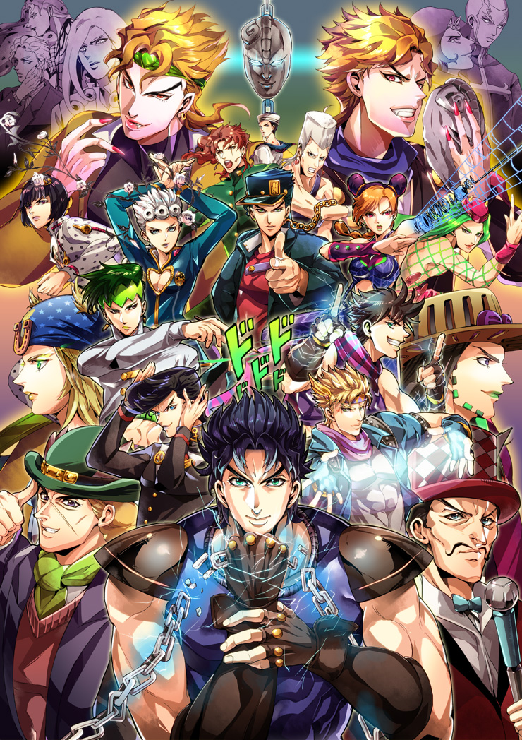 joseph joestar, kujo jotaro, dio brando, caesar anthonio zeppeli, kujo jolyne, and 16 more (jojo no kimyou na bouken and 8 more) drawn by tazawa_(odamura)