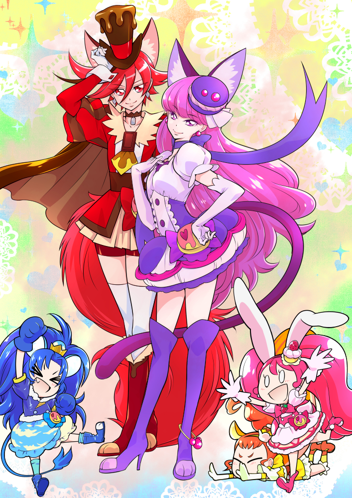 kotozume yukari, usami ichika, tategami aoi, kenjou akira, cure macaron, and 5 more (precure and 1 more) drawn by hoshino_kouichirou