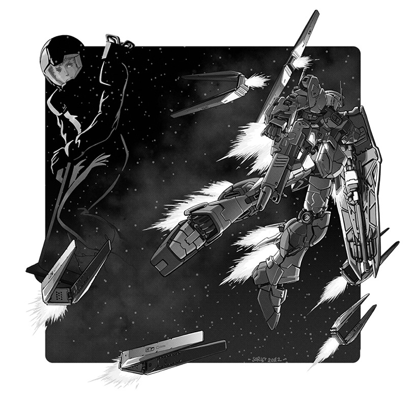 amuro ray and nu gundam (gundam and 1 more) drawn by jeff_sorley