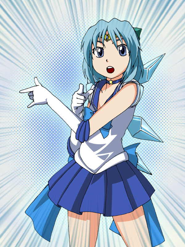 cirno, sailor mercury, and super sailor mercury (touhou and 1 more) drawn by t-asama