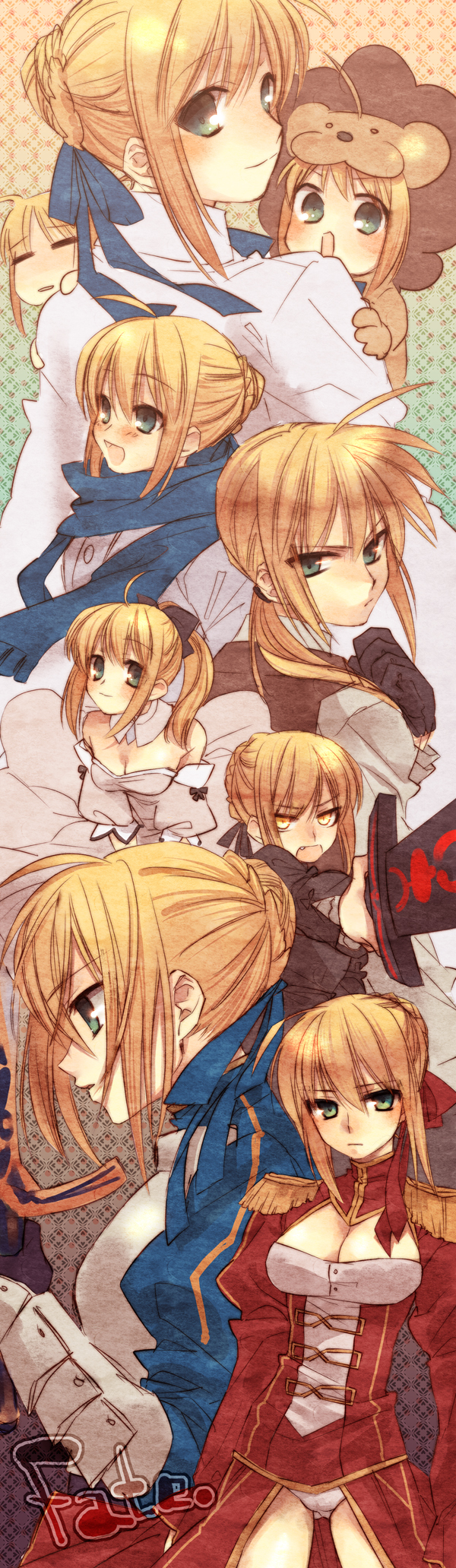 artoria pendragon, saber, nero claudius, saber alter, saber lily, and 1 more (fate and 6 more) drawn by kotarou_(raincoat)