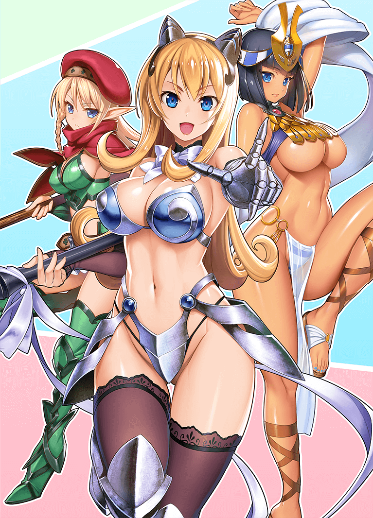 menace, alleyne, elina, setra, and shadow tracker elina (queen's blade and 1 more) drawn by oosaki_shin'ya