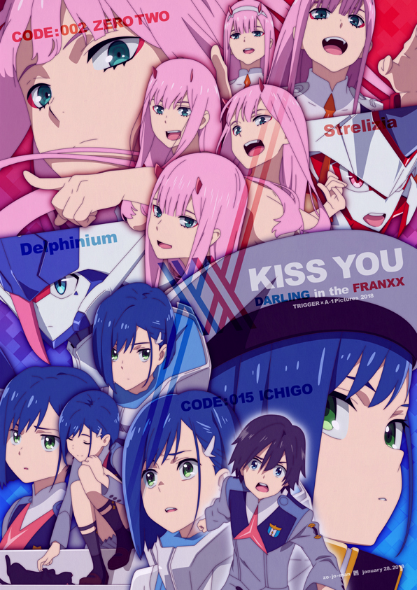 zero two, hiro, ichigo, strelizia, and delphinium (darling in the franxx) drawn by zo-jo-man