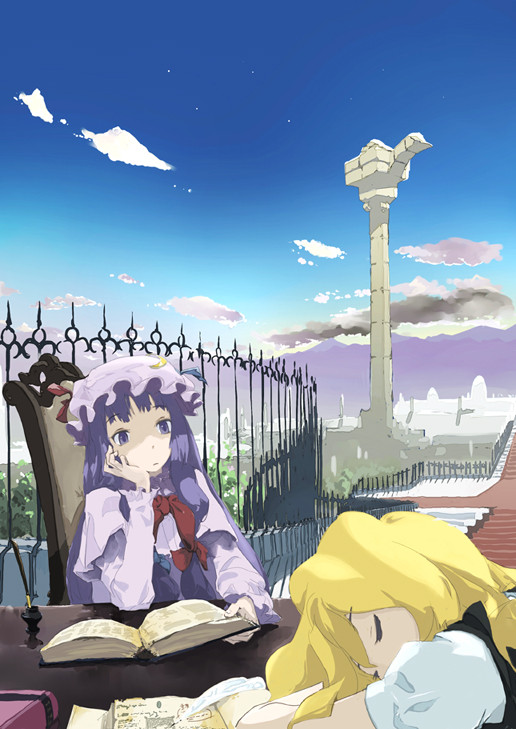kirisame marisa and patchouli knowledge (touhou) drawn by keisan