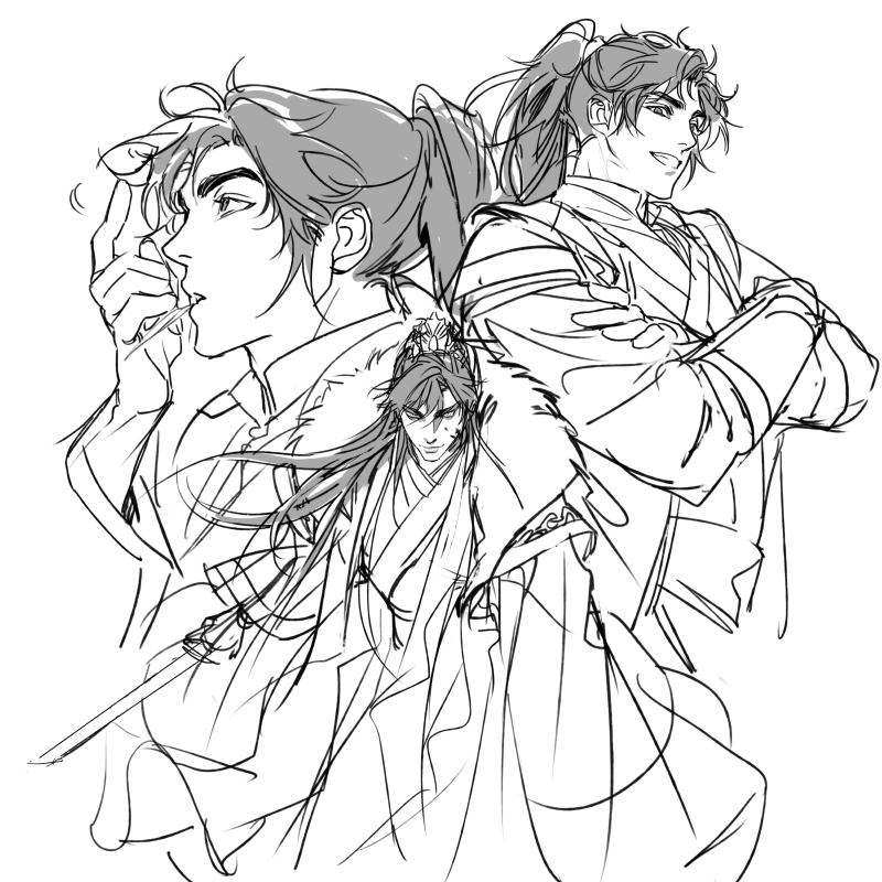 mo ran and taxian-jun (erha he ta de bai mao shizun) drawn by hamjeo