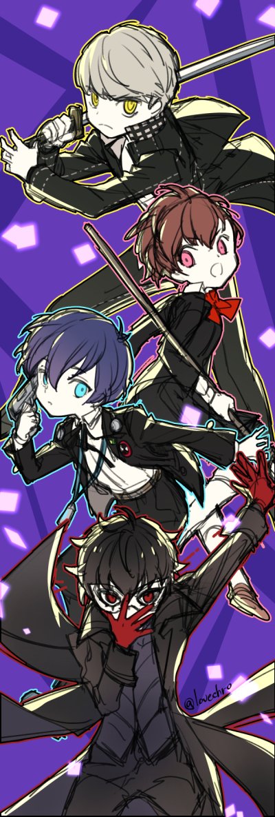 narukami yu, yuuki makoto, amamiya ren, shiomi kotone, and joker (persona and 6 more) drawn by lovechro