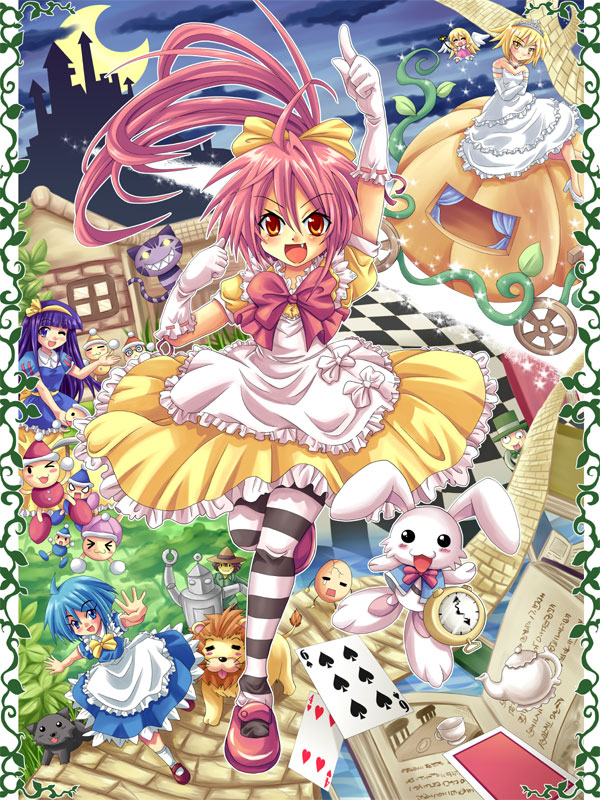 white rabbit, cheshire cat, mad hatter, snow white, cinderella, and 8 more (original and 5 more) drawn by colonel_aki
