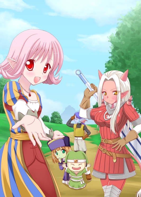 ogre, elf, weddie, thief, dwarf, and 2 more (dragon quest and 1 more) drawn by hinata_mirun