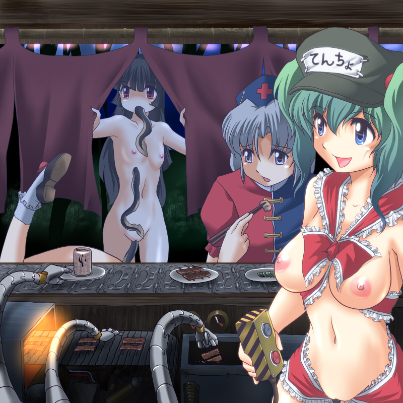 kawashiro nitori, houraisan kaguya, ibuki suika, and yagokoro eirin (touhou) drawn by wancozow