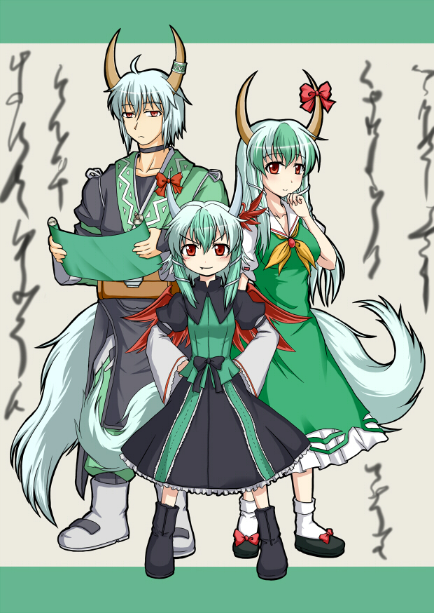 kamishirasawa keine, morichika rinnosuke, ex-keine, and tokiko (touhou) drawn by tsukimi_(ryouiki_ridatsu)