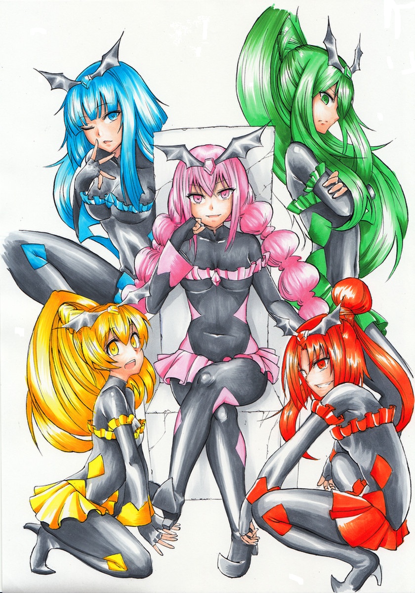 bad end happy, bad end peace, bad end beauty, bad end march, and bad end sunny (precure and 1 more) drawn by yorudo_kaoru