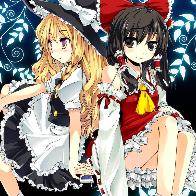 hakurei reimu and kirisame marisa (touhou) drawn by kaisanbutsu