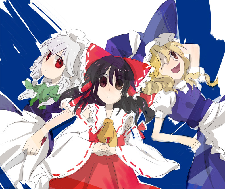 hakurei reimu, kirisame marisa, and izayoi sakuya (touhou) drawn by kazune_(baumkuchen)