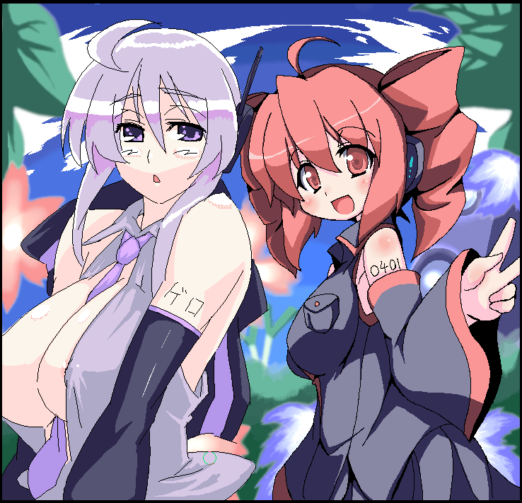 kasane teto and yowane haku (vocaloid and 1 more) drawn by oborotsuki_kakeru and tro_(trombe)