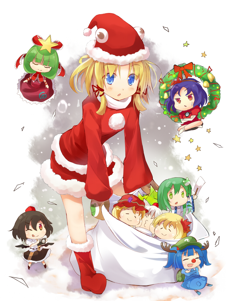 kochiya sanae, shameimaru aya, inubashiri momiji, moriya suwako, kawashiro nitori, and 4 more (touhou and 1 more) drawn by efe