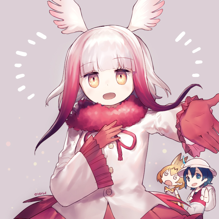 serval, kaban, and japanese crested ibis (kemono friends) drawn by ainy