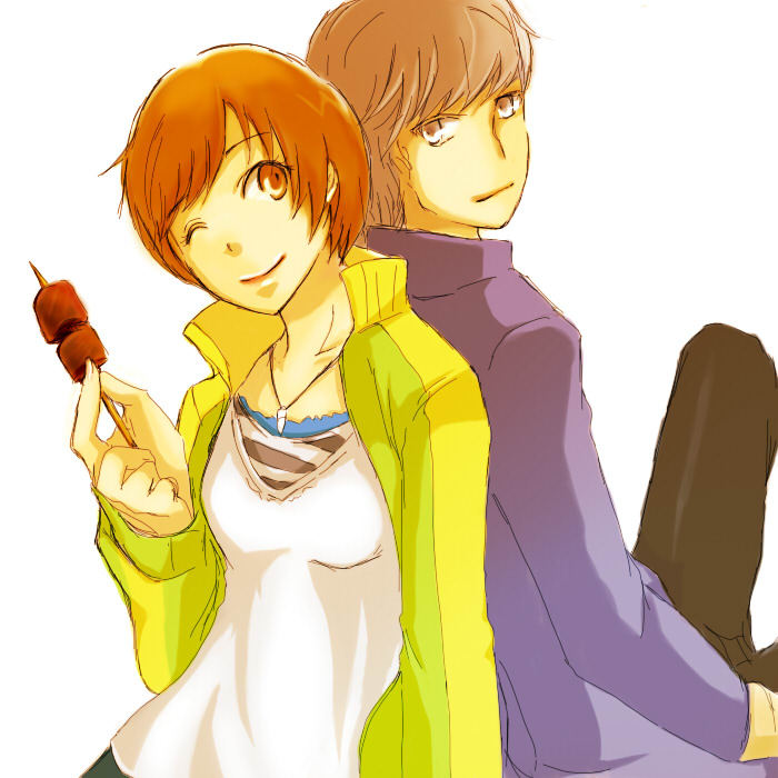 narukami yu and satonaka chie (persona and 1 more) drawn by miyadikano