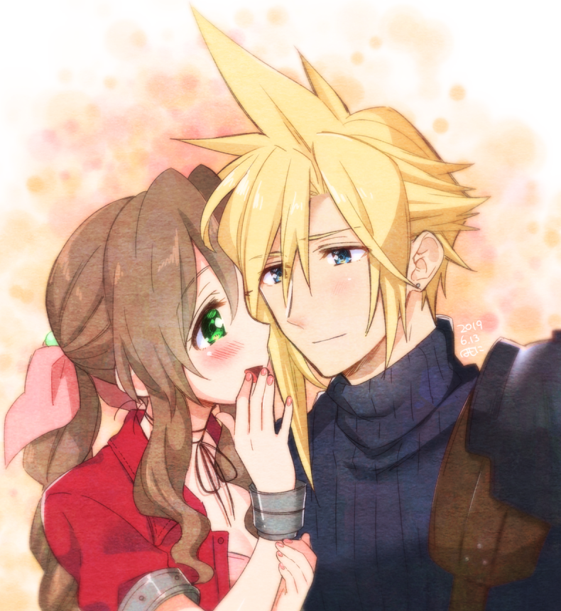 cloud strife and aerith gainsborough (final fantasy and 1 more) drawn by krudears