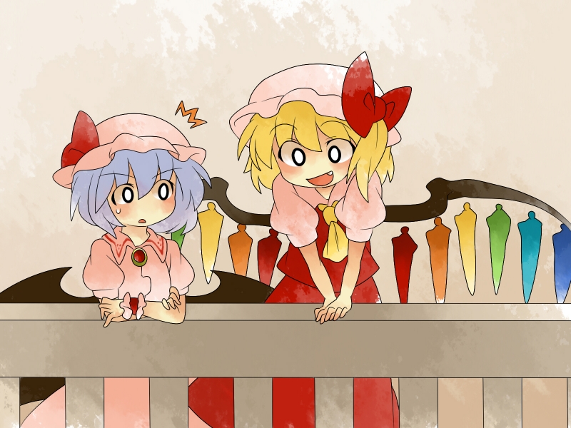 remilia scarlet and flandre scarlet (touhou) drawn by hammer_(sunset_beach)