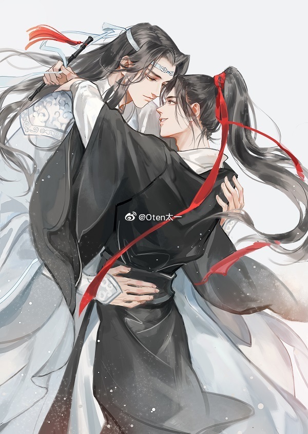 wei wuxian and lan wangji (modao zushi) drawn by oten