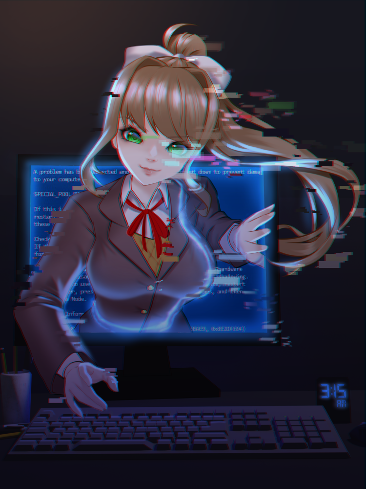 monika (doki doki literature club and 1 more) drawn by jay156