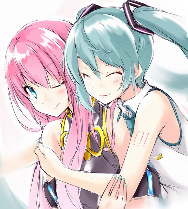 hatsune miku and megurine luka (vocaloid) drawn by akino_coto