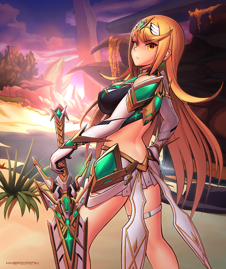 mythra (xenoblade chronicles and 2 more) drawn by hybridmink