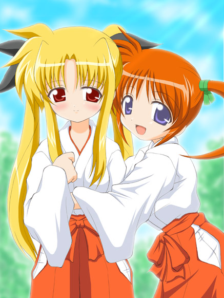 fate testarossa and takamachi nanoha (lyrical nanoha and 1 more) drawn by hirosue_maron