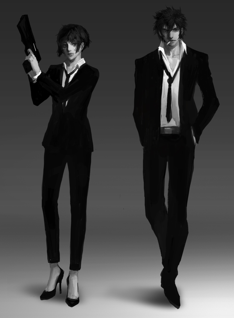 tsunemori akane and kougami shin'ya (psycho-pass) drawn by diaodiao