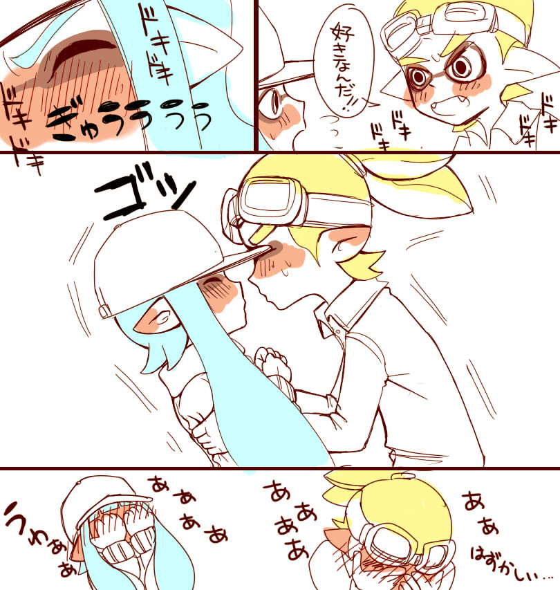 inkling player character, inkling girl, and inkling boy (splatoon and 1 more) drawn by myonmyon_(hama_natu)