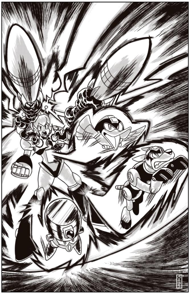 roll, rush, hyper roll, beat, and eddie (mega man and 1 more) drawn by ryan_jampole