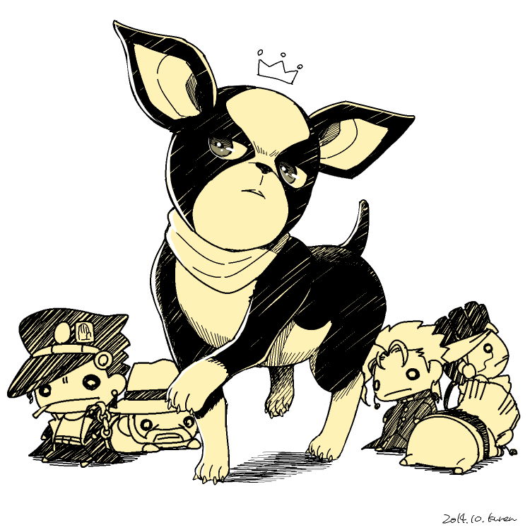 joseph joestar, kujo jotaro, kakyoin noriaki, jean pierre polnareff, mohammed avdol, and 1 more (jojo no kimyou na bouken and 1 more) drawn by kuren