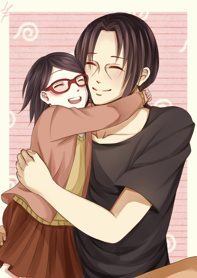 uchiha sarada and uchiha itachi (naruto) drawn by eliott_(hoshiyamashita)