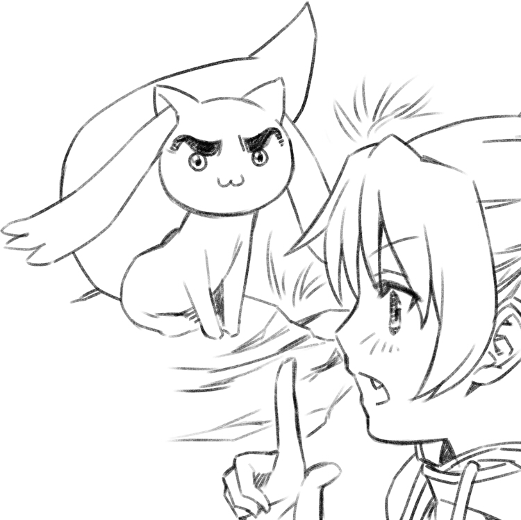 sakura kyoko and kyubey (mahou shoujo madoka magica) drawn by oda_takayuki