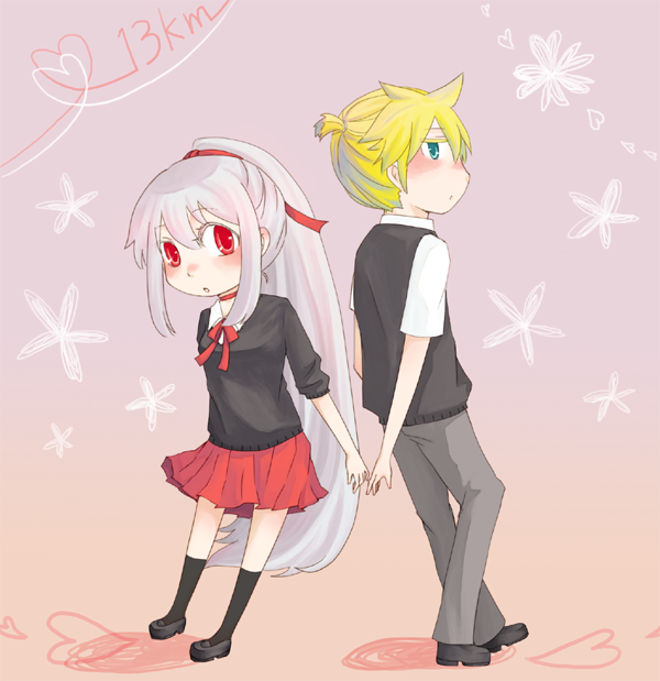 kagamine len and sukone tei (vocaloid and 1 more) drawn by lian4302
