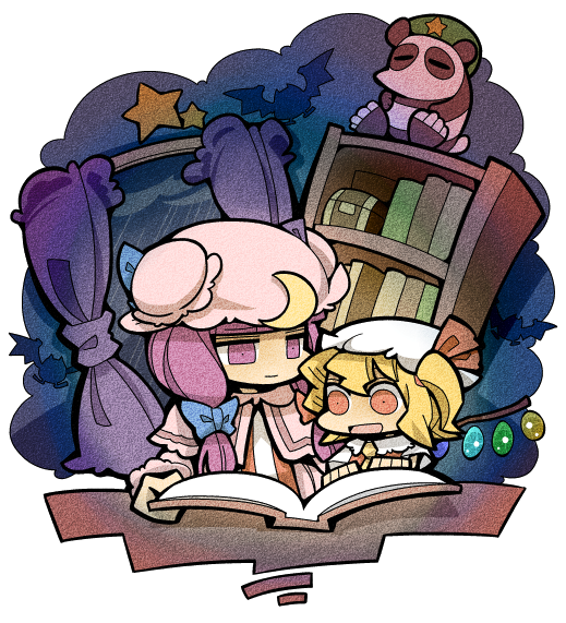 flandre scarlet, patchouli knowledge, and hong meiling (touhou) drawn by hounori