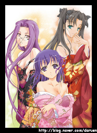tohsaka rin, matou sakura, and medusa (fate and 1 more) drawn by q-gaku
