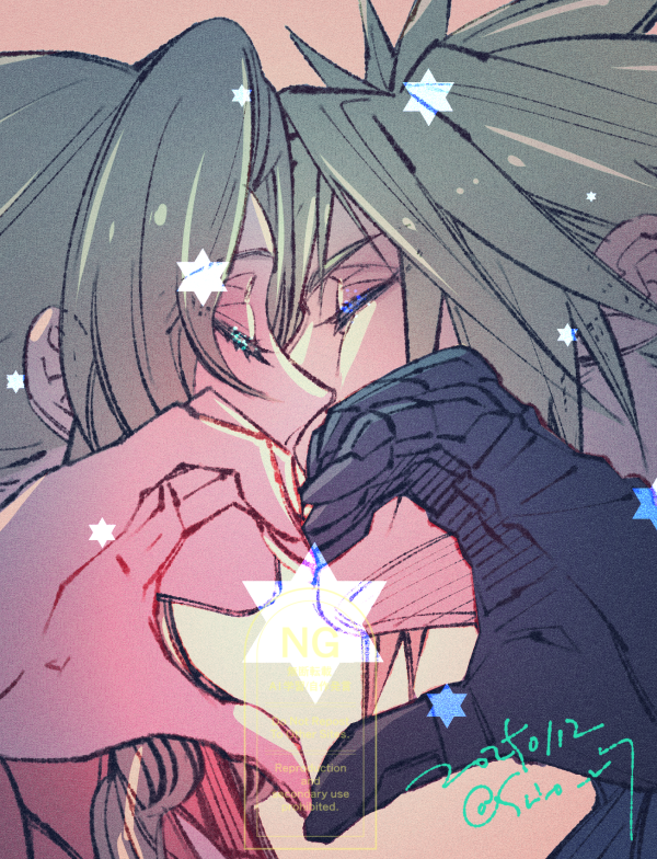 cloud strife and aerith gainsborough (final fantasy and 2 more) drawn by wakakusa-e