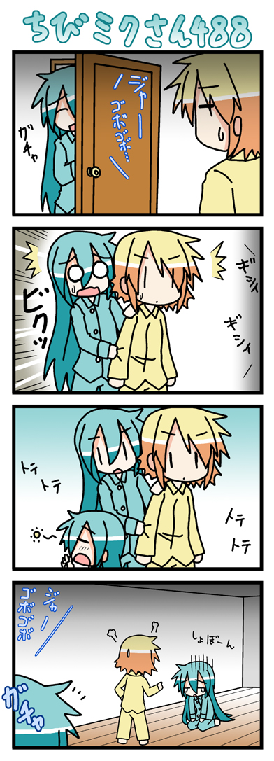 hatsune miku, kagamine rin, and chibi miku (vocaloid) drawn by minami_(colorful_palette)