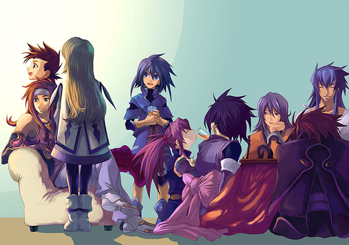 colette brunel, lloyd irving, fujibayashi sheena, presea combatir, zelos wilder, and 4 more (tales of and 1 more) drawn by akiyoshi_haru