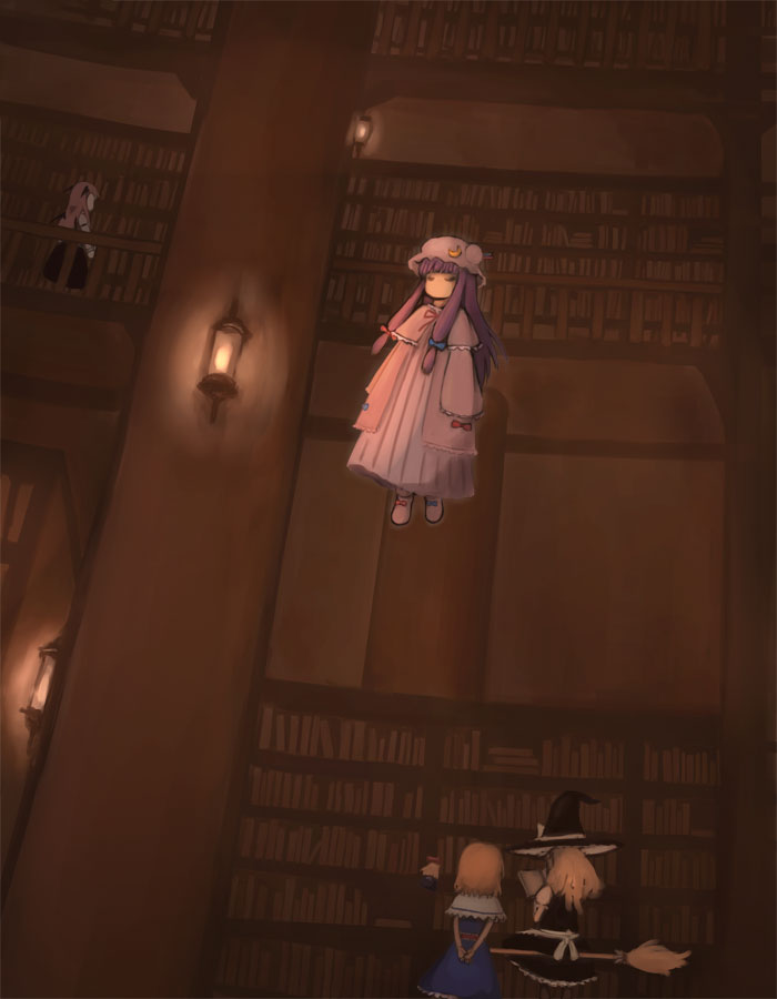 kirisame marisa, alice margatroid, patchouli knowledge, koakuma, and shanghai doll (touhou) drawn by agsagreen