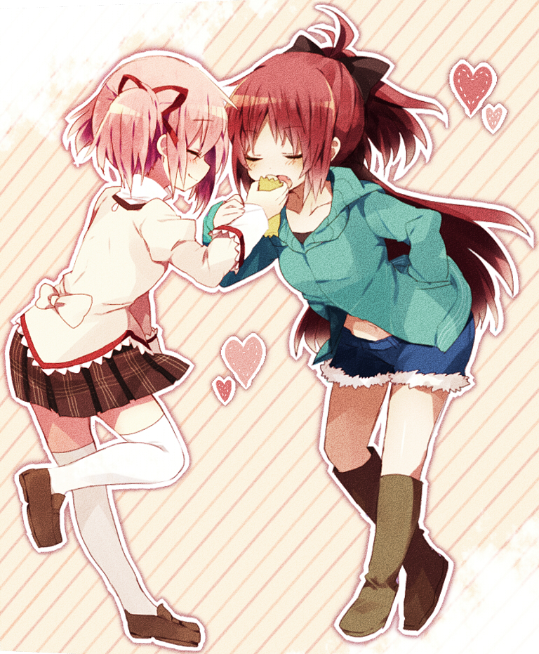 kaname madoka and sakura kyoko (mahou shoujo madoka magica) drawn by nochita_shin
