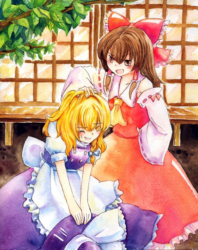 hakurei reimu and kirisame marisa (touhou) drawn by shiroaisa