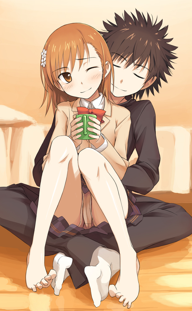 misaka mikoto and kamijou touma (toaru majutsu no index) drawn by baakurou
