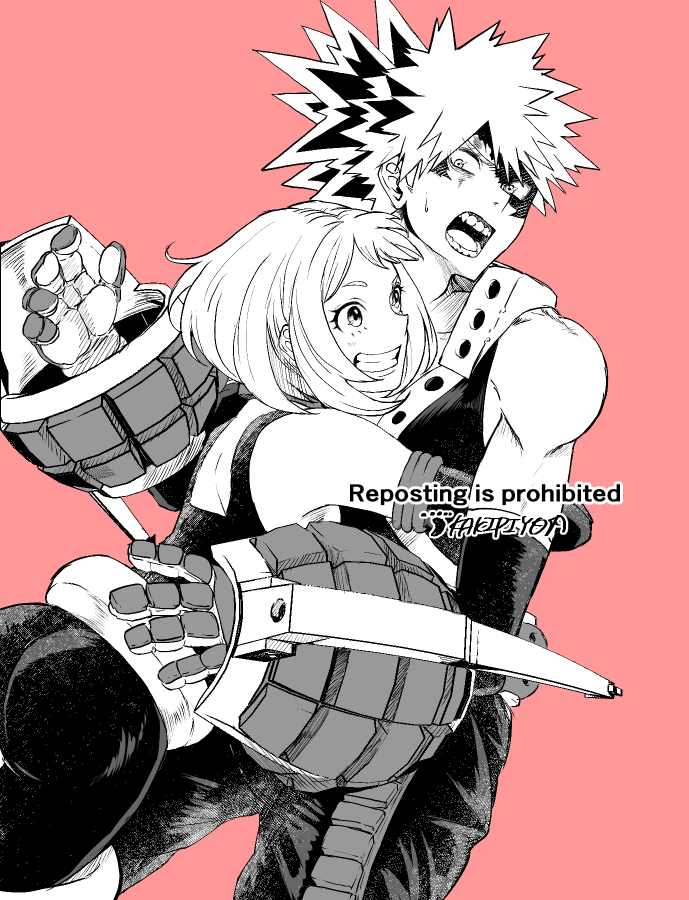 bakugou katsuki and uraraka ochaco (boku no hero academia) drawn by kaki_piyo