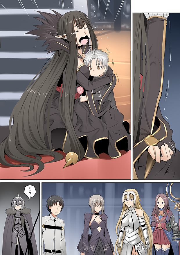 artoria pendragon, fujimaru ritsuka, jeanne d'arc, saber alter, jeanne d'arc alter, and 2 more (fate and 1 more) drawn by ginhaha