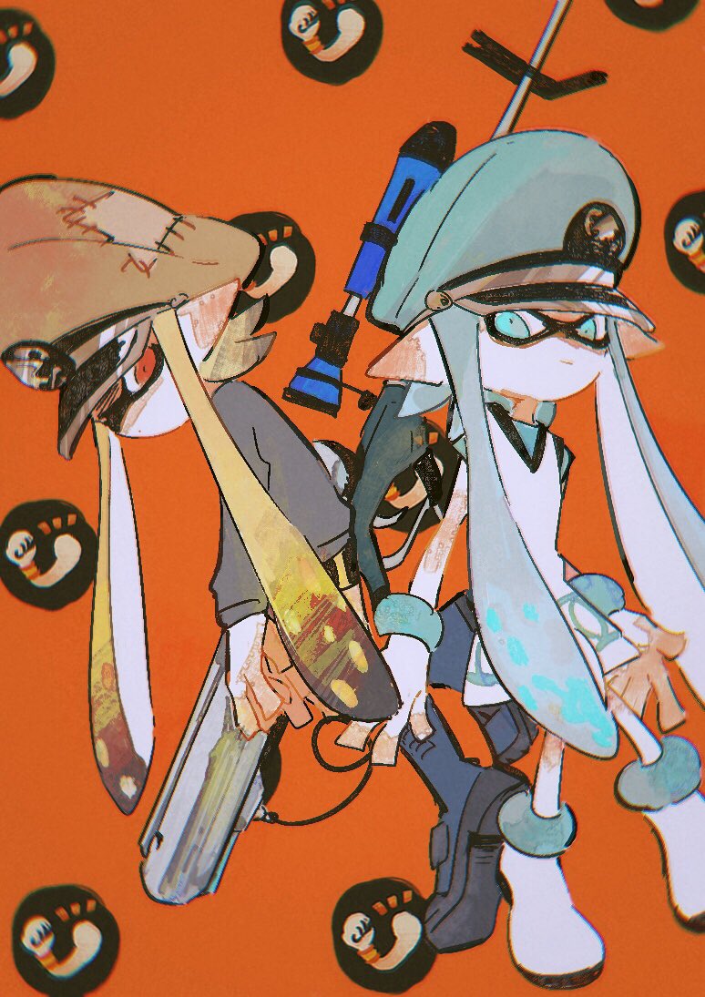 inkling player character and inkling girl (splatoon) drawn by guifan