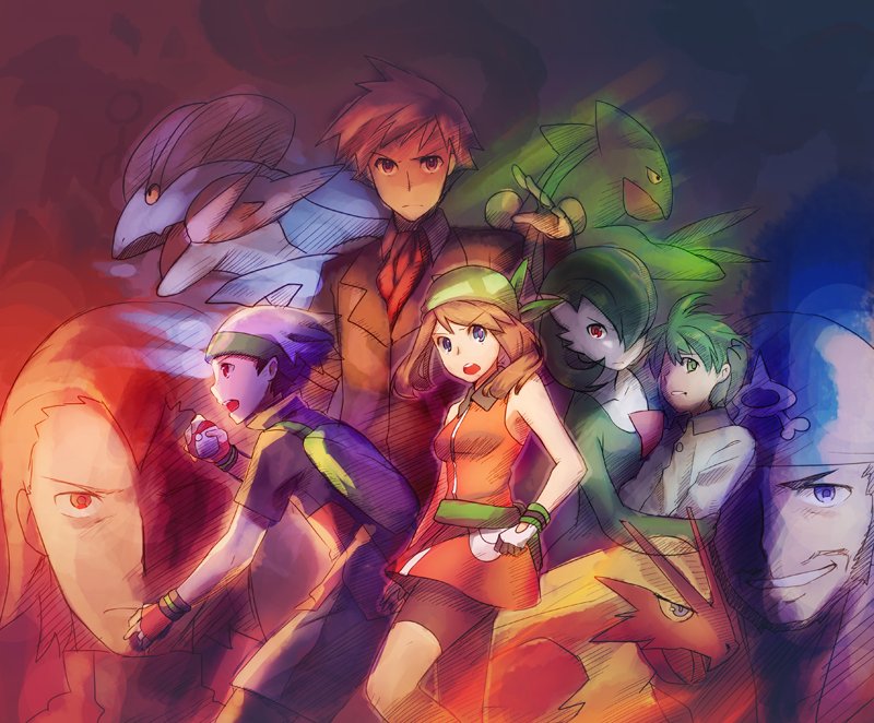 gardevoir, may, brendan, steven stone, blaziken, and 5 more (pokemon and 2 more) drawn by weee_(raemz)