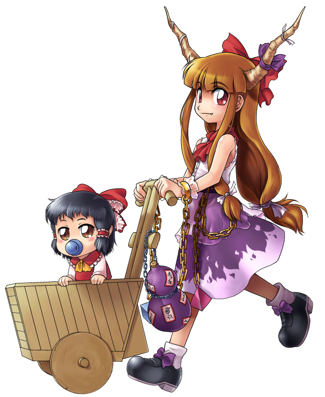 hakurei reimu and ibuki suika (touhou) drawn by 04bou